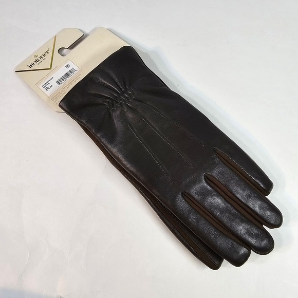 Isotoner Touchscreen Ready Brown Leather Gloves S/M 430M3BRWSM - Picture 2 of 4